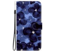 YUECXIN Étui pour Oppo A5X 5G/4G, Coque Portefeuille en Cuir PU à Rabat avec Porte-Cartes et Fermeture Magnétique, Housse de Protection Motif 3D Élégant, Fleurs Bleues à l'Encre