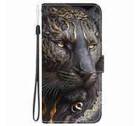 YUECXIN Étui pour Oppo A6X / Oppo A6 5G/4G/ Oppo A6K, Coque Portefeuille en Cuir PU à Rabat avec Porte-Cartes et Fermeture Magnétique, Housse de Protection Motif 3D Élégant, Lion Noir Or