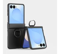 YUECXIN Funda Para Samsung Galaxy Z Flip 7 5G, Housse Con Anillo & Texture Elégante Ultra Mince Givré Protection D'écran Arrière et Charnière Étui, Noir