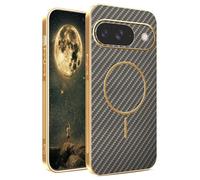 YUECXIN Magnétique Coque pour Google Pixel 10/Google Pixel 10 Pro avec Magsafe Chargement sans Fil, Coque Hybride à Texture en Fibre de Carbone Housse Fine Antichoc Antirayures. Marron