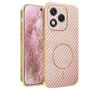 YUECXIN Magnétique Coque pour Honor 400 Lite avec Magsafe Chargement sans Fil, Coque Hybride à Texture en Fibre de Carbone Housse Fine Antichoc Antirayures. Rose