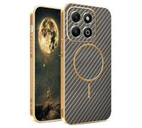 YUECXIN Magnétique Coque pour Honor 400 Smart avec Magsafe Chargement sans Fil, Coque Hybride à Texture en Fibre de Carbone Housse Fine Antichoc Antirayures. Marron