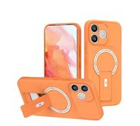 YUECXIN Magnétique Coque pour Honor 600 Lite 5G Compatible avec la Charge sans Fil Magsafe Étui, Doux Silicone TPU+Dur PC Support Pliable Militaire Antichoc Housse. Orange