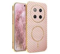 YUECXIN Magnétique Coque pour Honor Magic 7 Lite 5G/Magic7 Lite avec Magsafe Chargement sans Fil, Coque Hybride à Texture en Fibre de Carbone Housse Fine Antichoc Antirayures. Rose