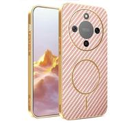 YUECXIN Magnétique Coque pour Honor Magic 8 Lite 5G/Magic8 Lite avec Magsafe Chargement sans Fil, Coque Hybride à Texture en Fibre de Carbone Housse Fine Antichoc Antirayures. Rose