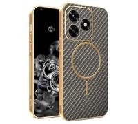 YUECXIN Magnétique Coque pour Honor X5c Plus avec Magsafe Chargement sans Fil, Coque Hybride à Texture en Fibre de Carbone Housse Fine Antichoc Antirayures. Marron