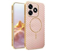 YUECXIN Magnétique Coque pour Honor X5c Plus avec Magsafe Chargement sans Fil, Coque Hybride à Texture en Fibre de Carbone Housse Fine Antichoc Antirayures. Rose
