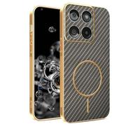 YUECXIN Magnétique Coque pour Motorola Moto G67 5G avec Magsafe Chargement sans Fil, Coque Hybride à Texture en Fibre de Carbone Housse Fine Antichoc Antirayures. Marron