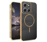YUECXIN Magnétique Coque pour Motorola Moto G86 avec Magsafe Chargement sans Fil, Coque Hybride à Texture en Fibre de Carbone Housse Fine Antichoc Antirayures. Noir