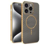 YUECXIN Magnétique Coque pour Nothing CMF Phone 3 Pro avec Magsafe Chargement sans Fil, Coque Hybride à Texture en Fibre de Carbone Housse Fine Antichoc Antirayures. Marron