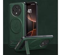 YUECXIN Magnétique Coque pour Oppo Reno 12F 4G/Reno 12 FS/Reno12 F 5G Compatible avec Magsafe avec Support, Étui Dos Élégant en Cuir PU Texturé, Housse Très Mince Bumper TPU Antichoc. Vert