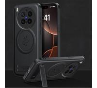 YUECXIN Magnétique Coque pour Vivo X300 Pro Compatible avec Magsafe avec Support, Étui Dos Élégant en Cuir PU Texturé, Housse Très Mince Bumper TPU Antichoc. Noir