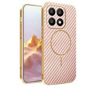 YUECXIN Magnétique Coque pour Xiaomi 15T avec Magsafe Chargement sans Fil, Coque Hybride à Texture en Fibre de Carbone Housse Fine Antichoc Antirayures. Rose