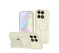 YUECXIN Magnétique Coque pour Xiaomi 15T Compatible avec la Charge sans Fil Magsafe Étui, Doux Silicone TPU+Dur PC Support Pliable Militaire Antichoc Housse. Blanc