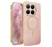 YUECXIN Magnétique Coque pour Xiaomi 15T Pro avec Magsafe Chargement sans Fil, Coque Hybride à Texture en Fibre de Carbone Housse Fine Antichoc Antirayures. Rose