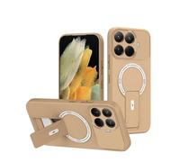 YUECXIN Magnétique Coque pour Xiaomi 15T Pro Compatible avec la Charge sans Fil Magsafe Étui, Doux Silicone TPU+Dur PC Support Pliable Militaire Antichoc Housse. Marron