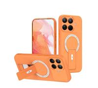 YUECXIN Magnétique Coque pour Xiaomi 15T Pro Compatible avec la Charge sans Fil Magsafe Étui, Doux Silicone TPU+Dur PC Support Pliable Militaire Antichoc Housse. Orange