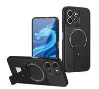 YUECXIN Silicone Coque pour Xiaomi Redmi 15C 5G/4G /POCO C85, Doux Mat Antichoc Étui 360° Magnétique Anneau Fibre de Carbone Housse avec Support Rotatif Caché, Noir