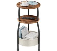 Yuede Table d'appoint ronde avec panier de rangement - Petite table d'appoint peu encombrante à 3 niveaux pour salon, chambre, terrasse et plus encore, 61 cm de haut, marron rustique