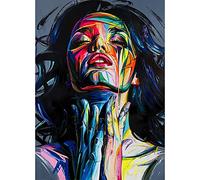 Yuefa Art oeuvre Abstrait Femme Visage Graffiti Street Art Peinture sur Toile Affiches Imprime Pop Wall Art Salon Décor couleur 60x90cm (24x35in Sans Cadre