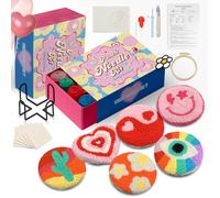 yuegool Kit de 6 sous-verres à aiguilles à poinçonner, kit de broderie facile à faire soi-même pour débutants, adultes et enfants, y compris des motifs de blanchiment d'énergie, des outils, des fils,