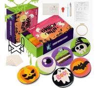 yuegool Kit de 6 sous-verres d'Halloween à aiguilles à poinçonner - Kit de broderie facile à faire soi-même pour débutants, adultes et enfants | Comprend des motifs, des outils, des fils, des cerceaux
