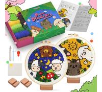 yuegool Lot de 2 aiguilles de décoration faciles à faire soi-même pour débutants, adultes et enfants, y compris des motifs, des outils, des fils, des cerceaux, des instructions (français non garanti