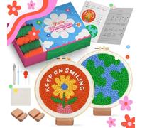 yuegool Lot de 2 aiguilles de décoration faciles à faire soi-même pour débutants, adultes et enfants, y compris des motifs, des outils, des fils, des cerceaux, des instructions (français non garanti