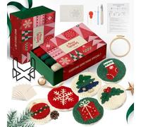 yuegool Lot de 6 sous-verres de Noël avec aiguilles à poinçonner, kit de broderie facile à faire soi-même pour les débutants, adultes et enfants, y compris des motifs, des outils, des fils, des