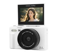 YUEHISY Appareil Photo Numérique, Appareil Photo de Voyage WiFi 5K 75 MP avec écran Rabattable 3" 180°, Zoom 18X, Objectif Macro Grand Angle, Carte Mémoire 32 Go, pour Photographie (White)