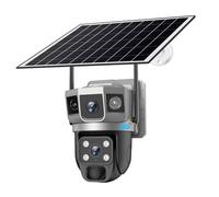YUEHISY Caméra de sécurité Solaire, Caméra Extérieure de Nocturne 4MP HD Color avec Imagerie à 360 ° Triple écran, avec Alarme de Lumière Sonore