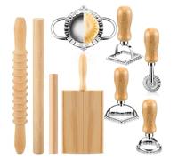 YUEHISY Outils de Fabrication de Pâtes Gnocchi, Ensemble D'outils de Cuisine pour Pâtes avec Machine à Tampons à Raviolis, Goupille à Rouleau, Poignée en Bois de Hêtre, Prise