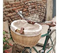 YUEHISY Panier de Vélo en Osier pour Petits Chiens et Chats - Panier de Transport pour Animaux de Compagnie Avant avec Couvercle en Treillis Métallique, tissé Naturel, Réglable et Durable (Couleur