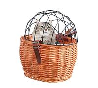 YUEHISY Panier de Vélo en Osier pour Petits Chiens et Chats - Panier de Transport pour Animaux de Compagnie Avant avec Couvercle en Treillis Métallique, tissé Naturel, Réglable et Durable (Couleur