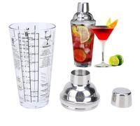 YUEHISY Shaker à Cocktail en Verre de 14 Oz, Passoire Intégrée et Couvercle en Acier Inoxydable, Barman Tout-en-un Transparent à Double échelle avec Recette pour Bar Domicile de Fête