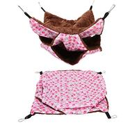 YUEHISY Three Layer Small Pet Warm Hammock Hanging Bed for Hamster Sugar | Toile et peluche, Quatre crochets pour suspendre la cage pour le rangement, Motifs colorés, Sert à la fois de lit et de hamac