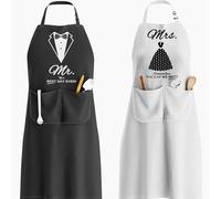 YUEHNEOM Lot de 2 tabliers de mariage et de fiançailles pour couples, cadeaux de mariage, cadeaux de fiançailles pour couples, cadeaux de fête prénuptiale, cadeaux de Noël pour couple Mr et Mrs,