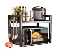 Yuehuamech Étagère extensible pour micro-ondes avec support pour baguettes et planche à découper, étagère de cuisine multifonctionnelle Noir
