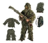 Yuehuamech Kinder Ghillie Anzug Outdoor Camo Spiel Anzug Camouflage Jagd Uniform Kinder Armee Kampf Kleidung 3D Atmungsaktiver Dschungel Anzug für Jagd Schießen Wildlife Fotografie Halloween