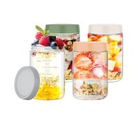 Yuehuamech Lot de 4 bocaux à avoine de nuit avec couvercles - 750 ml - En verre étanche - Avec graduations - Pour salade, fruits, condiments, vinaigrettes, sauces, jus, céréales, lait