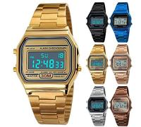 Yuehuamech Montre numérique à quartz pour homme - Montre-bracelet de luxe business - 30 m - Chronographe électronique - Montre numérique étanche - Montre de sport - Avec bracelet en acier inoxydable