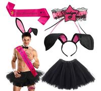 YUEIODDKL JGA - Costume pour homme - Pour enterrement de vie de jeune fille - Avec écharpe Miss le marié, bandeau oreilles de lapin, jarretière et tutu noir - Costume amusant pour soirée de noces
