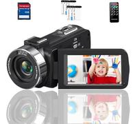 Yuejewlry Caméscope vidéo 4K, 48 MP 30 fps YouTube Vlogging, zoom numérique 18x, vision nocturne infrarouge, écran tactile rotatif à 270°, télécommande, 2 batteries, carte SD 32 Go