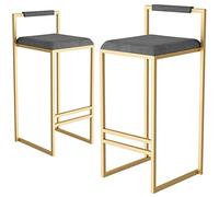 YUEKOPOU Chaises de Salle à Manger Industrial Bar Stools Set of 2 - Upholstered Square Dining Chairs with Footrest and Backrest for Kitchen, Breakfast Bar, and Home Use(Grey a,76cm)