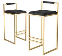 YUEKOPOU Chaises de Salle à Manger Industrial Bar Stools Set of 2 - Upholstered Square Dining Chairs with Footrest and Backrest for Kitchen, Breakfast Bar, and Home Use(Black B,66cm)