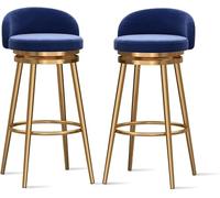 YUEKOPOU Chaises de Salle à Manger Modern Velvet Bar Stools Set of Low Back Kitchen Counter Chairs with Gold Metal Legs for Home Or Commercial Use(Blue,2 PCS)