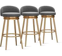 YUEKOPOU Chaises de Salle à Manger Modern Velvet Bar Stools Set of Low Back Kitchen Counter Chairs with Gold Metal Legs for Home Or Commercial Use(Grey,3 PCS)
