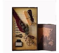 YUEKOPOU Encre de plume, plume d'oie, plume d'oie ancienne, Stylo plume rétro, stylo plume, ensemble d'encre, ensemble de stylos à plume(Red)