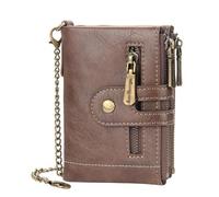 YUEKOPOU Portefeuille,Portefeuille en Cuir à Carreaux, Men's Leather Wallet - Double Zipper Passport Holder & Multi-Functional Travel Wallet(D)