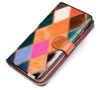 YUEKOPOU Portefeuille,Portefeuille en Cuir à Carreaux, Women's PU Leather Plaid Wallet - Multifunctional Large Bifold Card Holder(B)